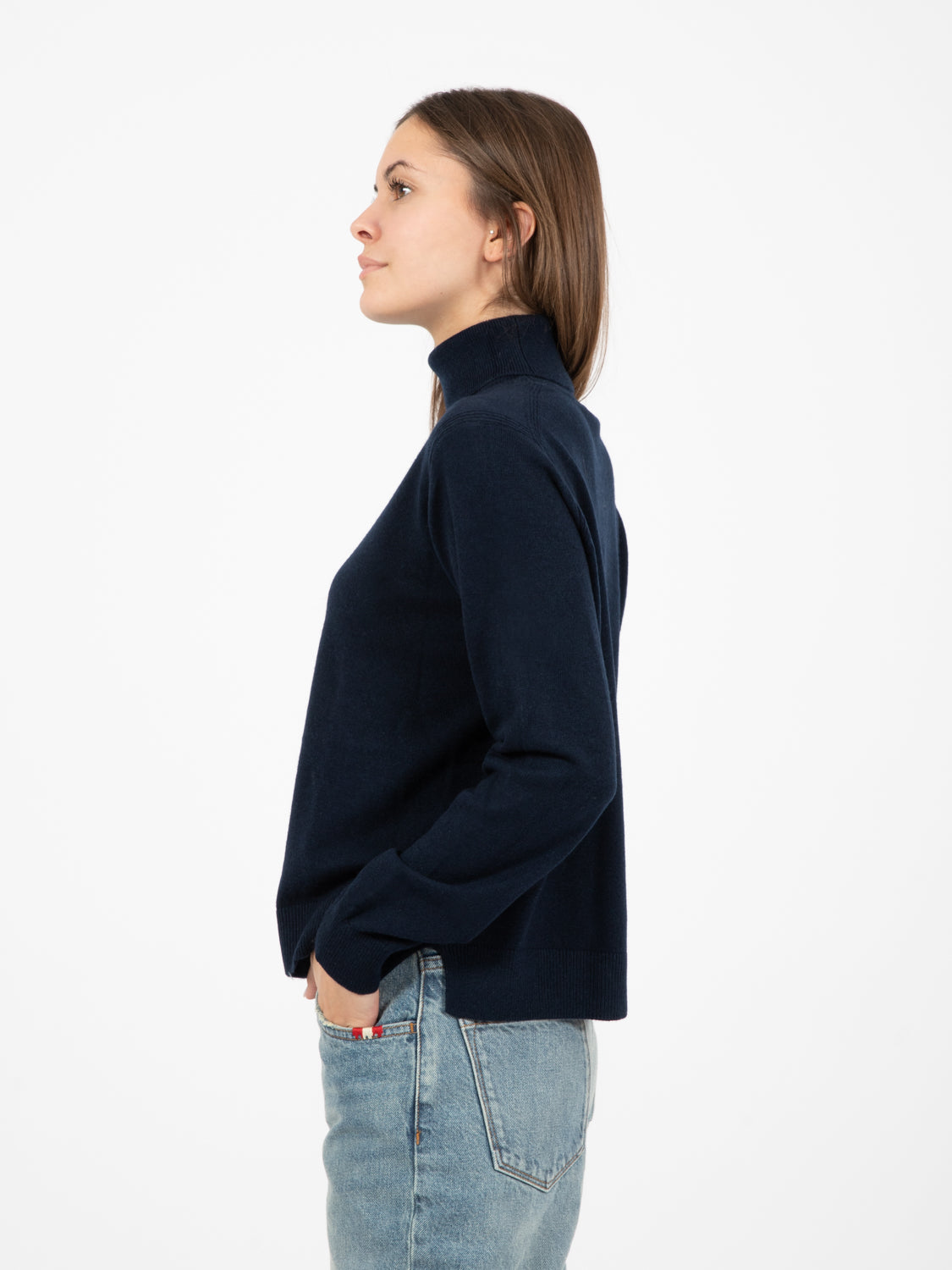 Maglione dolcevita crop blu