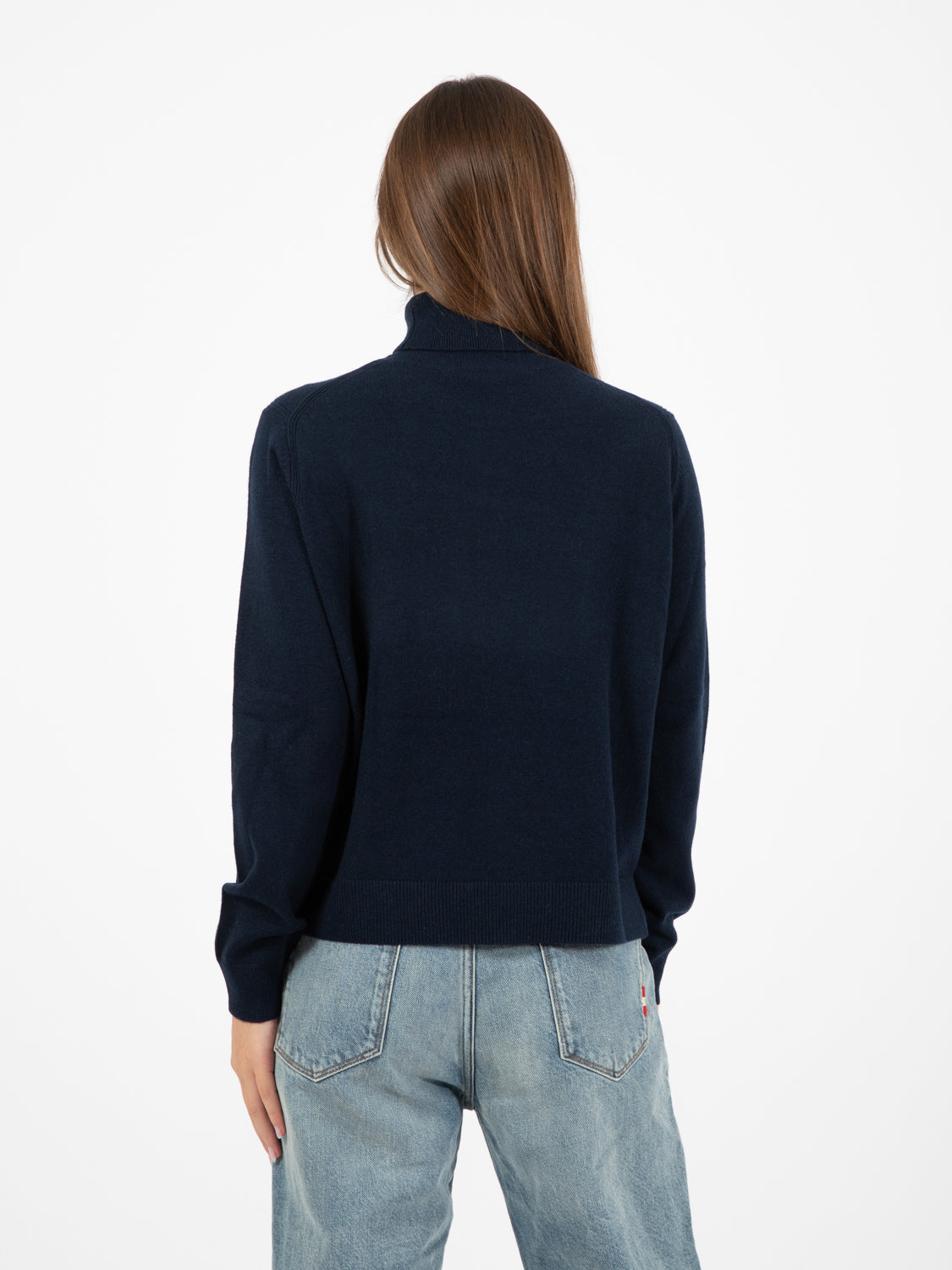 Maglione dolcevita crop blu