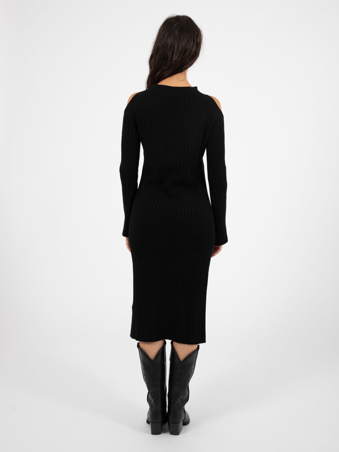 Vestito midi a costine nero