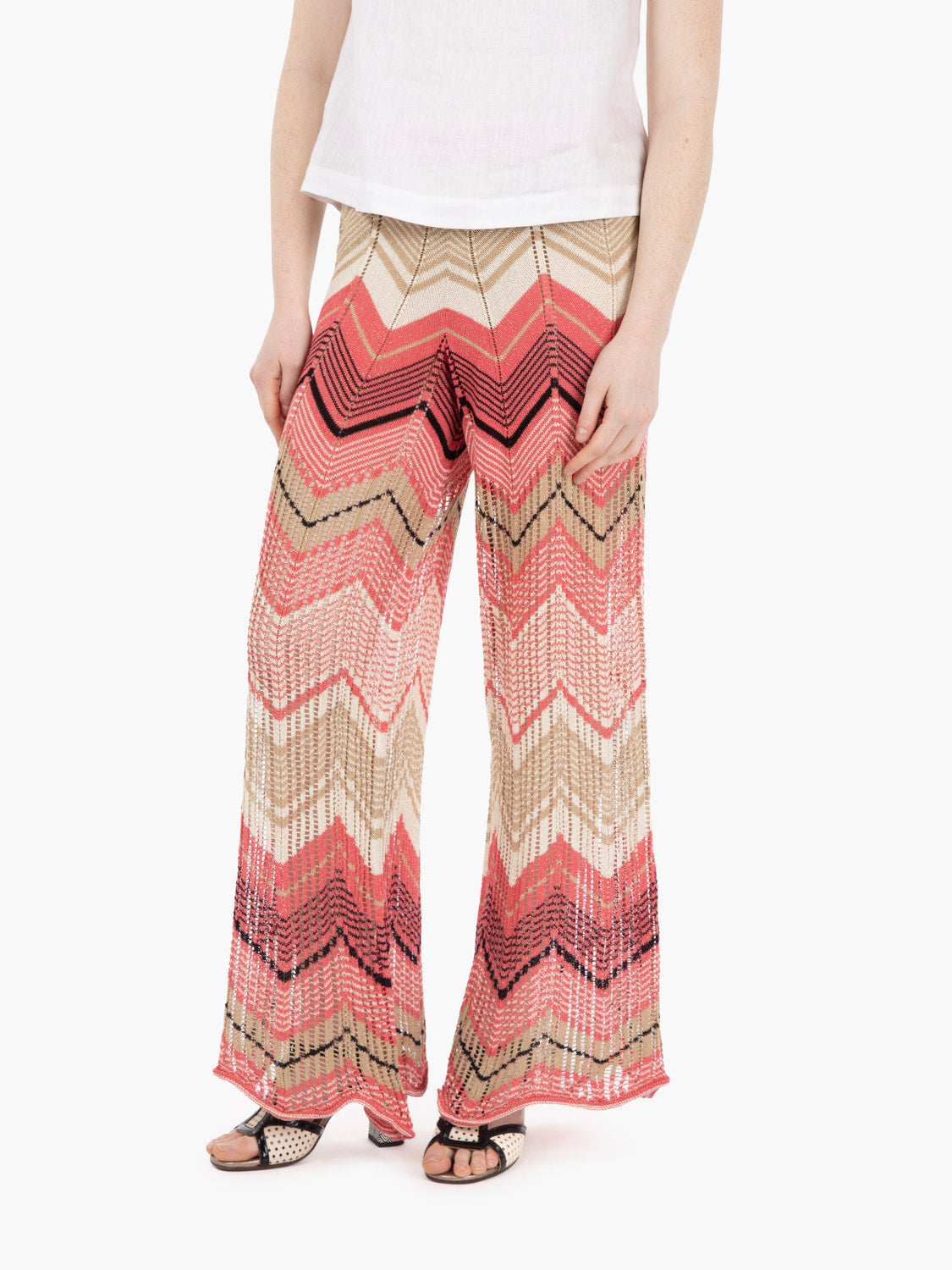 Pantaloni in maglia a trama larga fuxia / multicolor