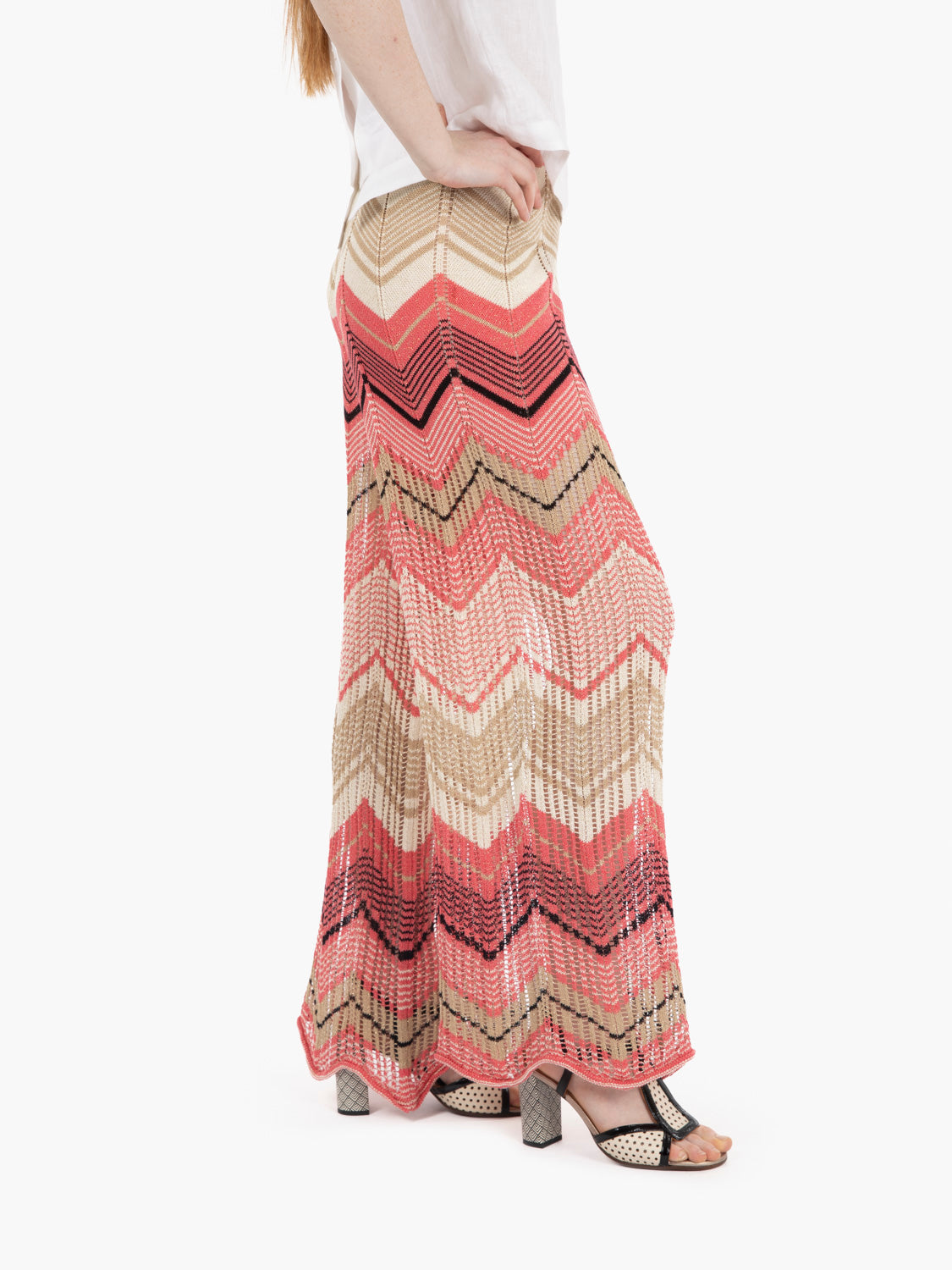 Fuchsia / multicolor wide-weave knit trousers