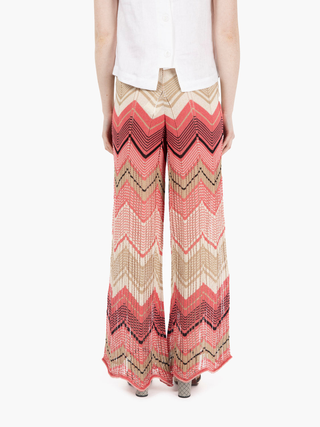 Pantaloni in maglia a trama larga fuxia / multicolor