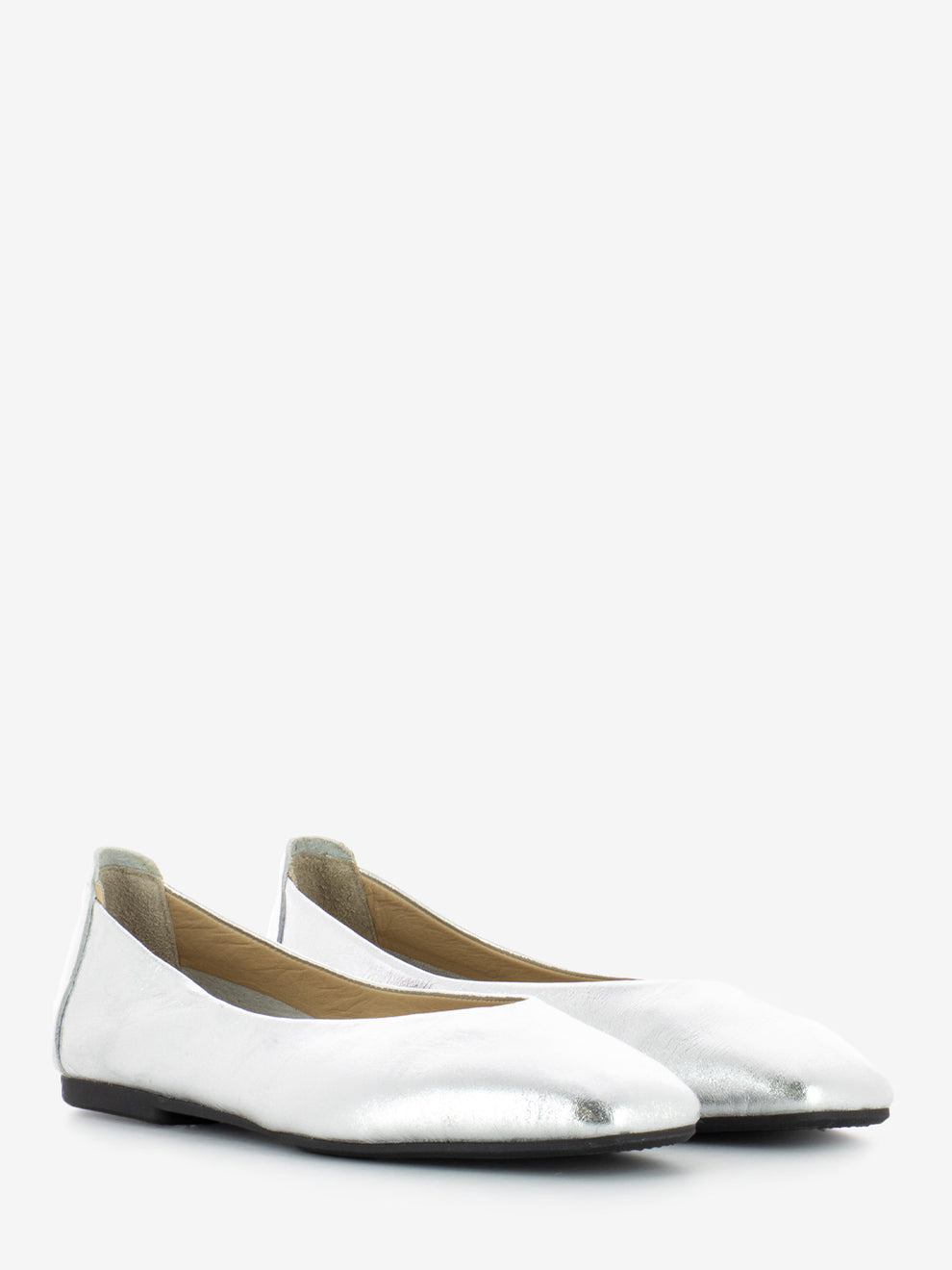 Square toe ballerina silver leather