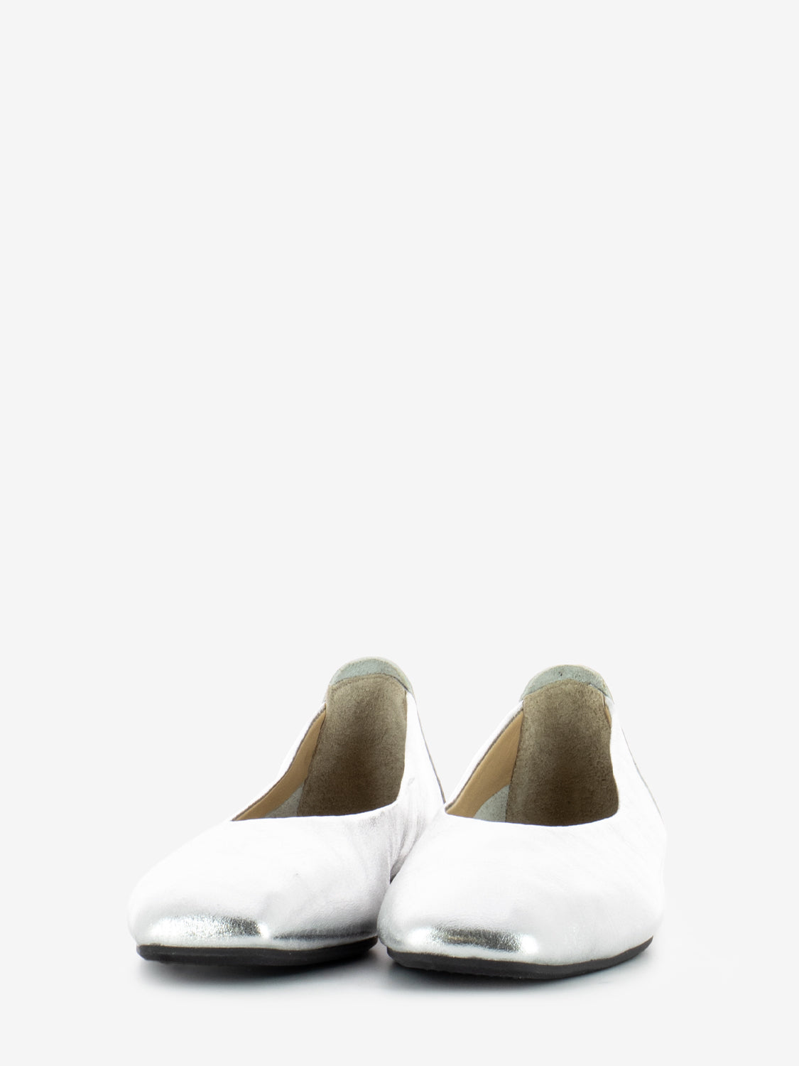 Square toe ballerina silver leather
