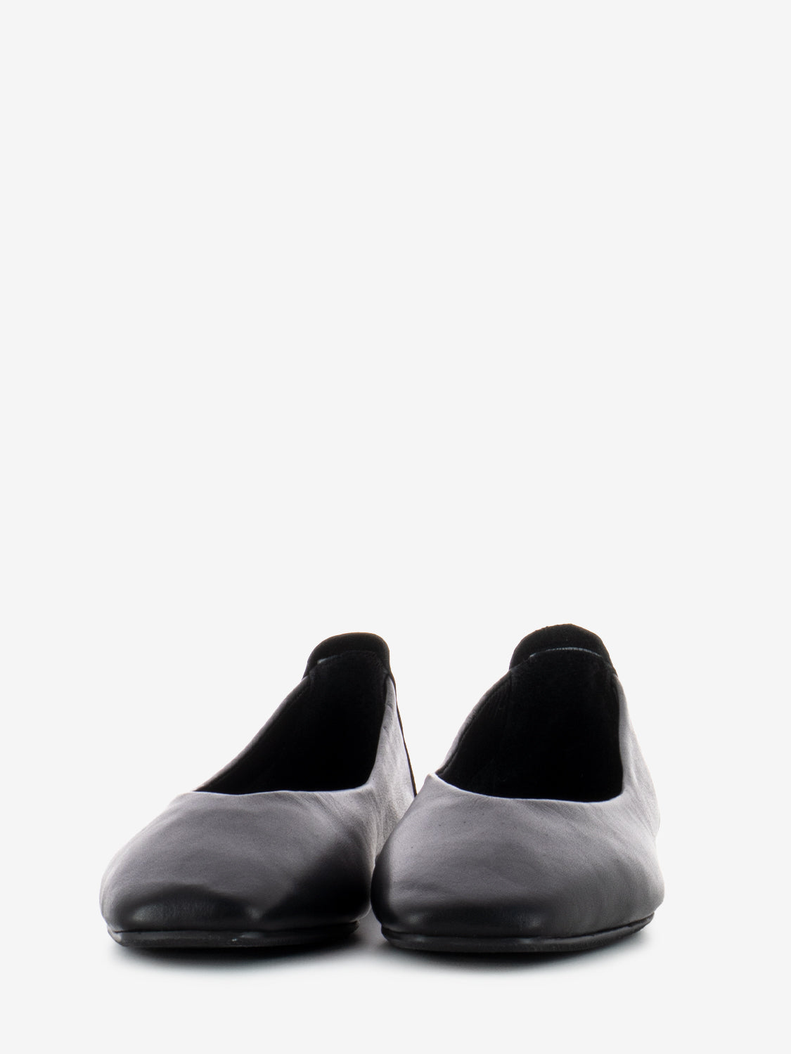 Black leather square toe ballerina
