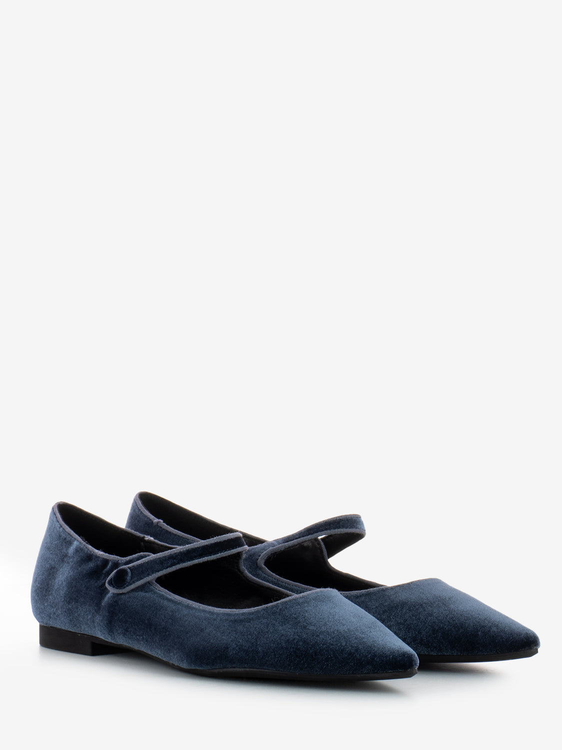 Blue Velvet Ballerinas With Strap Il Laccio Indigo Velvet Pointed