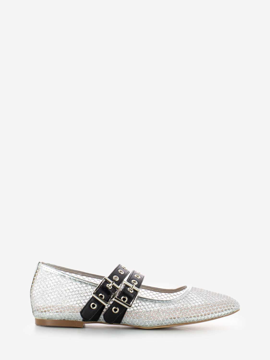 Mesh ballerinas with double silver buckle