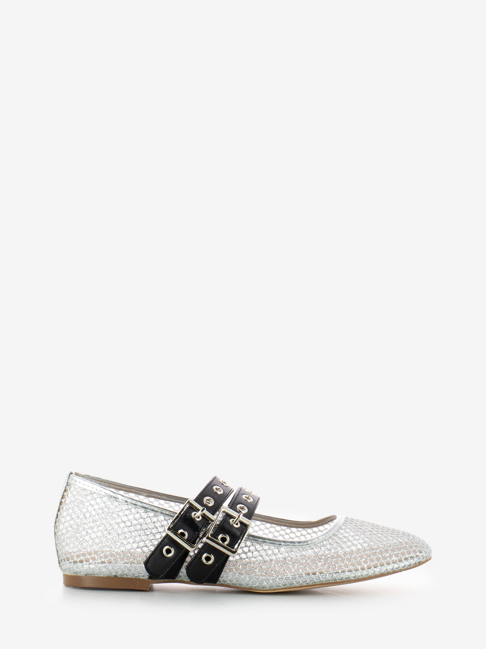 Mesh ballerinas with double silver buckle