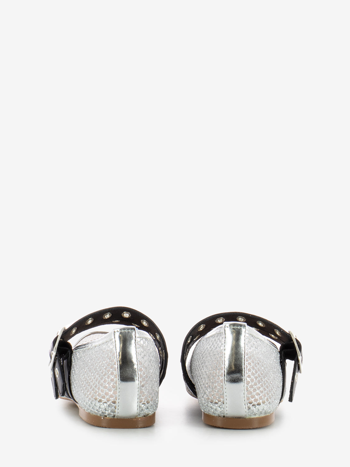 Mesh ballerinas with double silver buckle