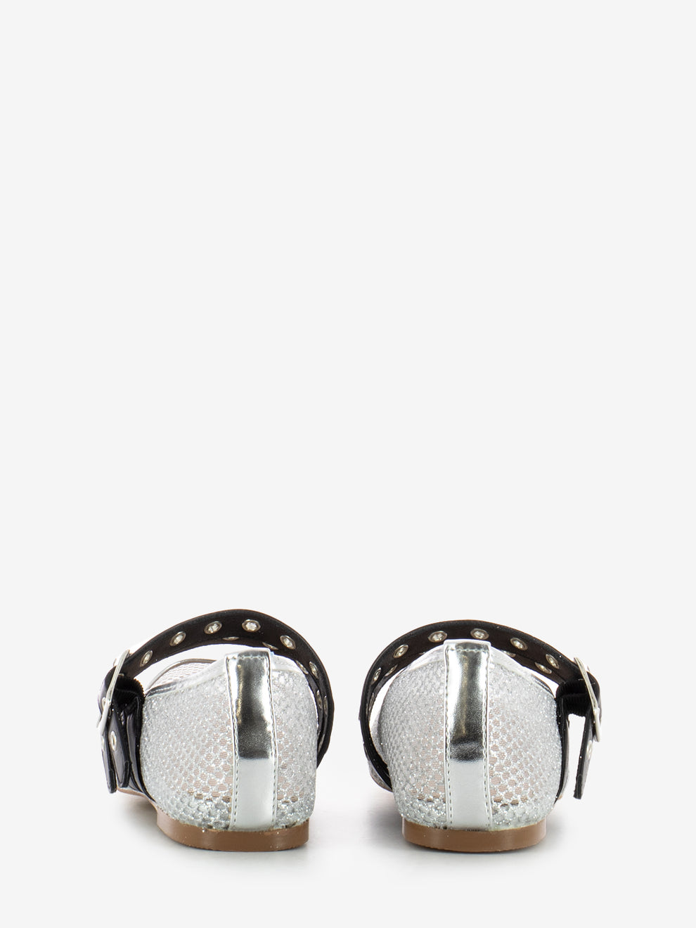 Mesh ballerinas with double silver buckle