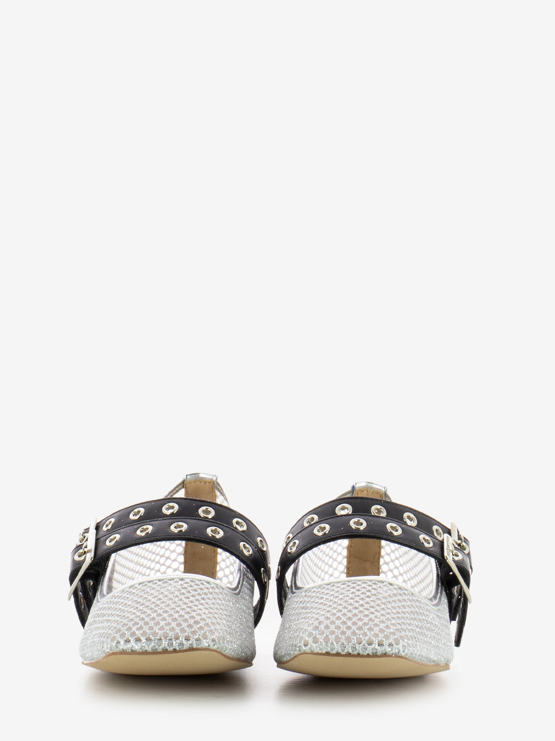 Mesh ballerinas with double silver buckle