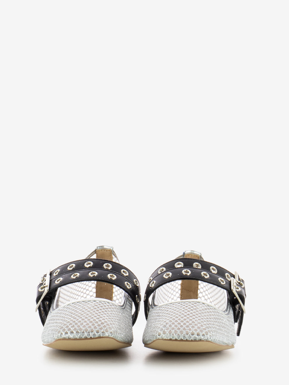 Mesh ballerinas with double silver buckle