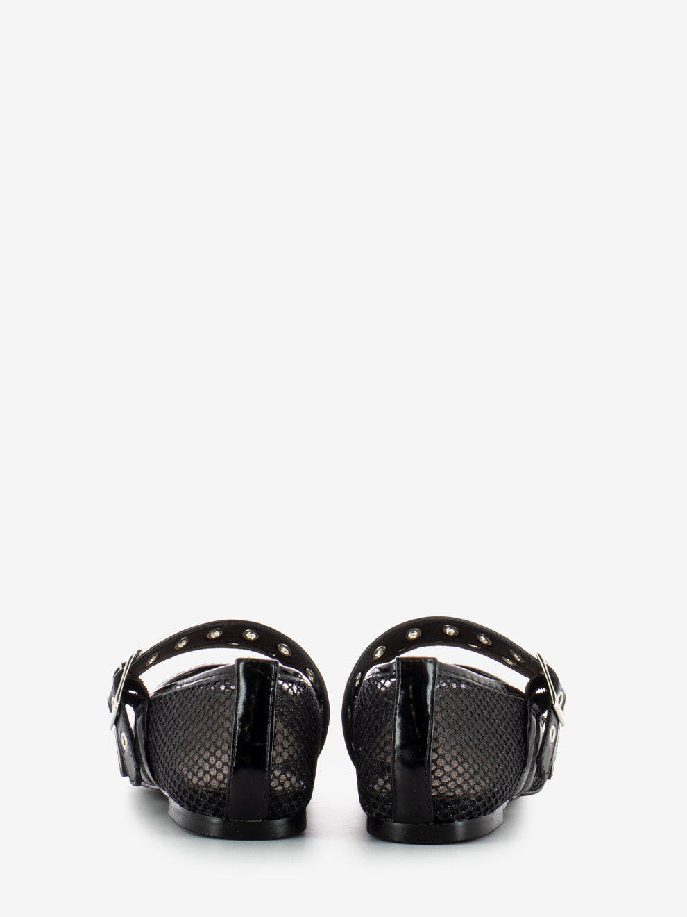 Black double buckle mesh ballerinas