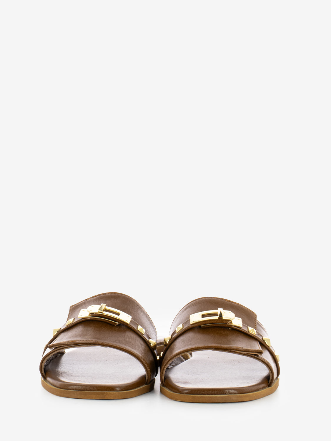 Ciabatta Padlock in pelle con borchie cuoio