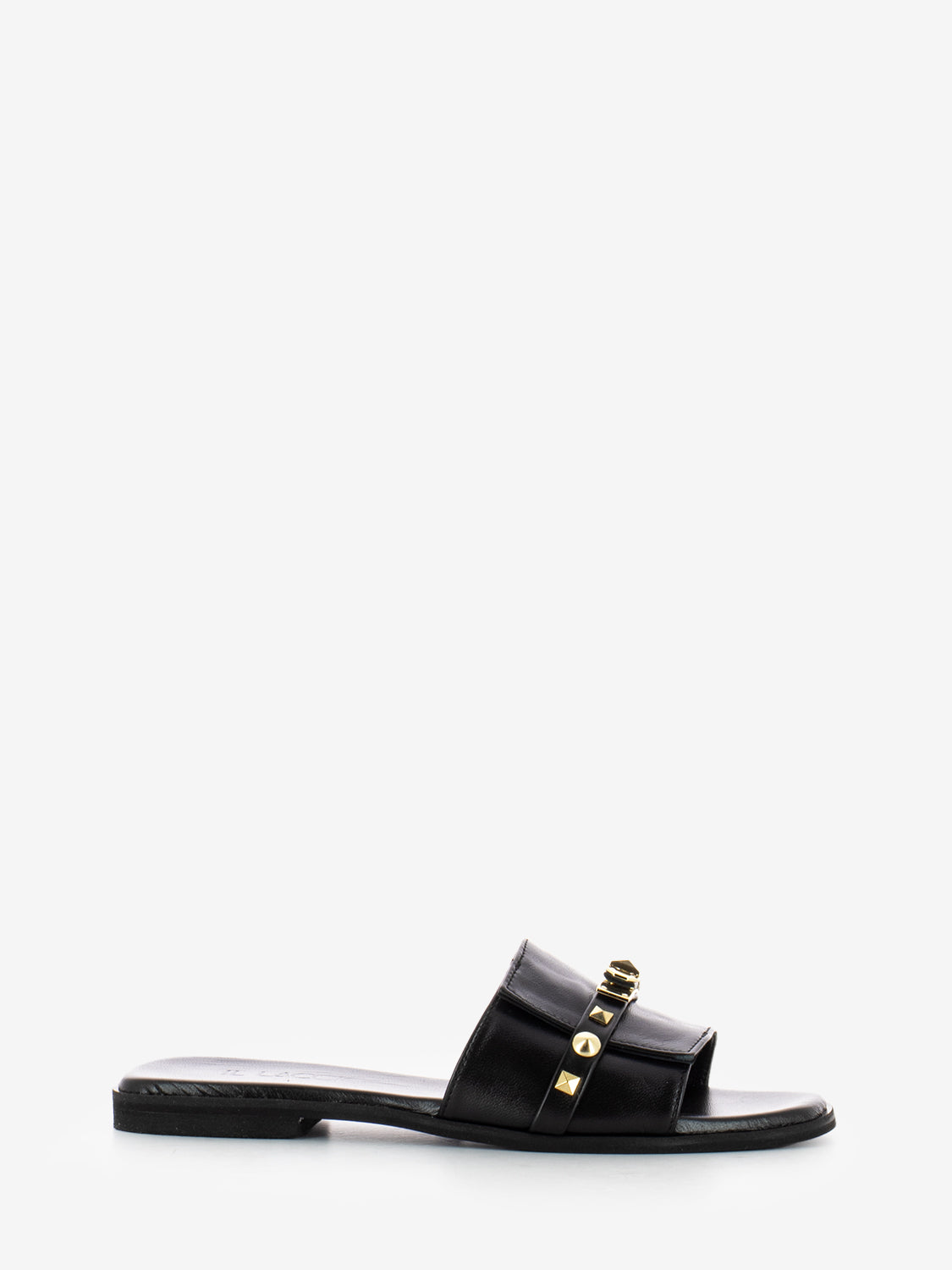 Ciabatta Padlock in pelle con borchie nero