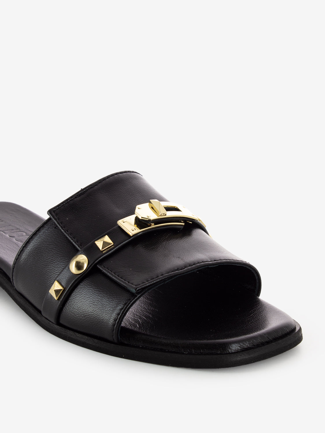 Ciabatta Padlock in pelle con borchie nero