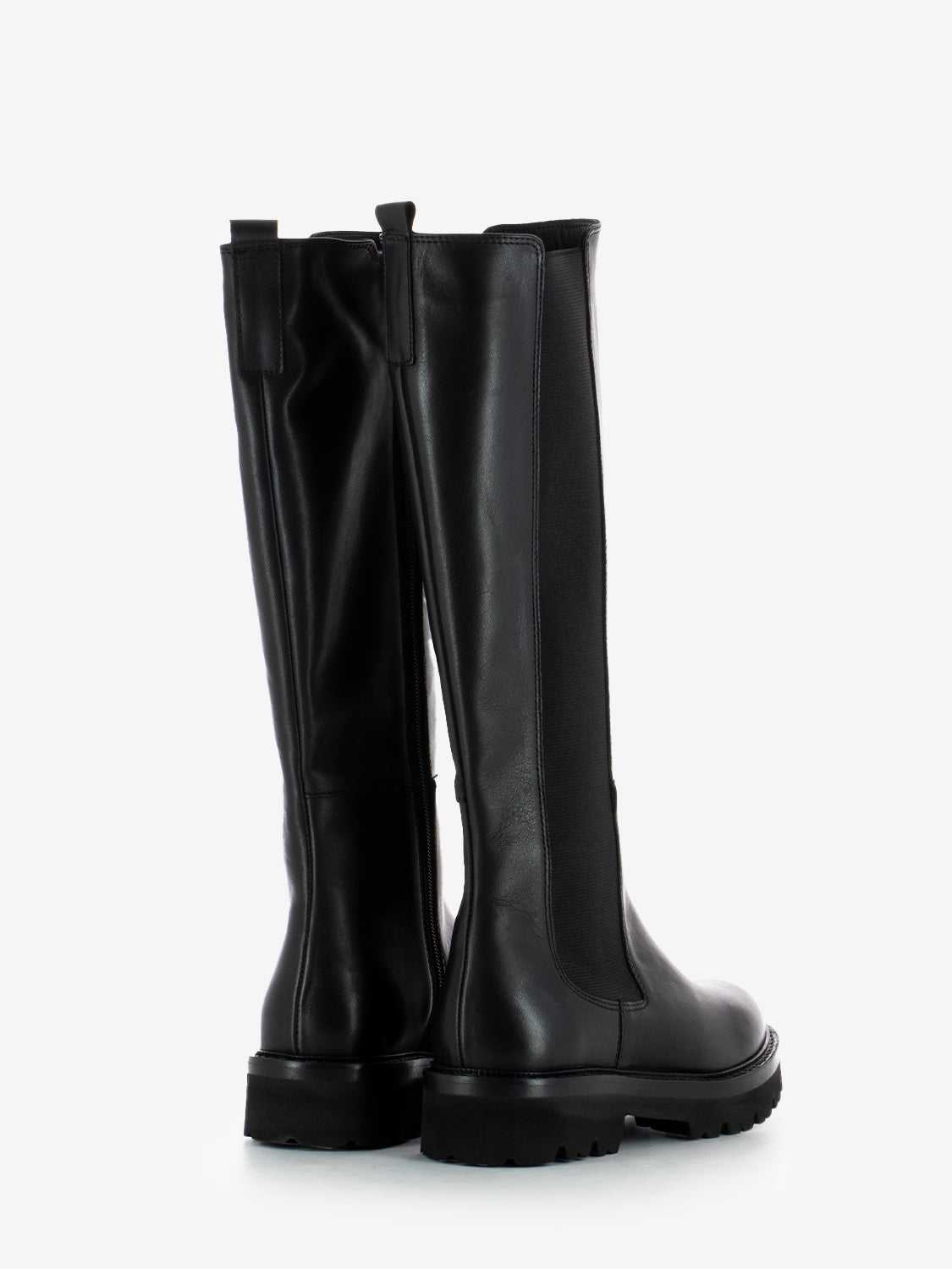 Stivali alti in pelle con elastico nero