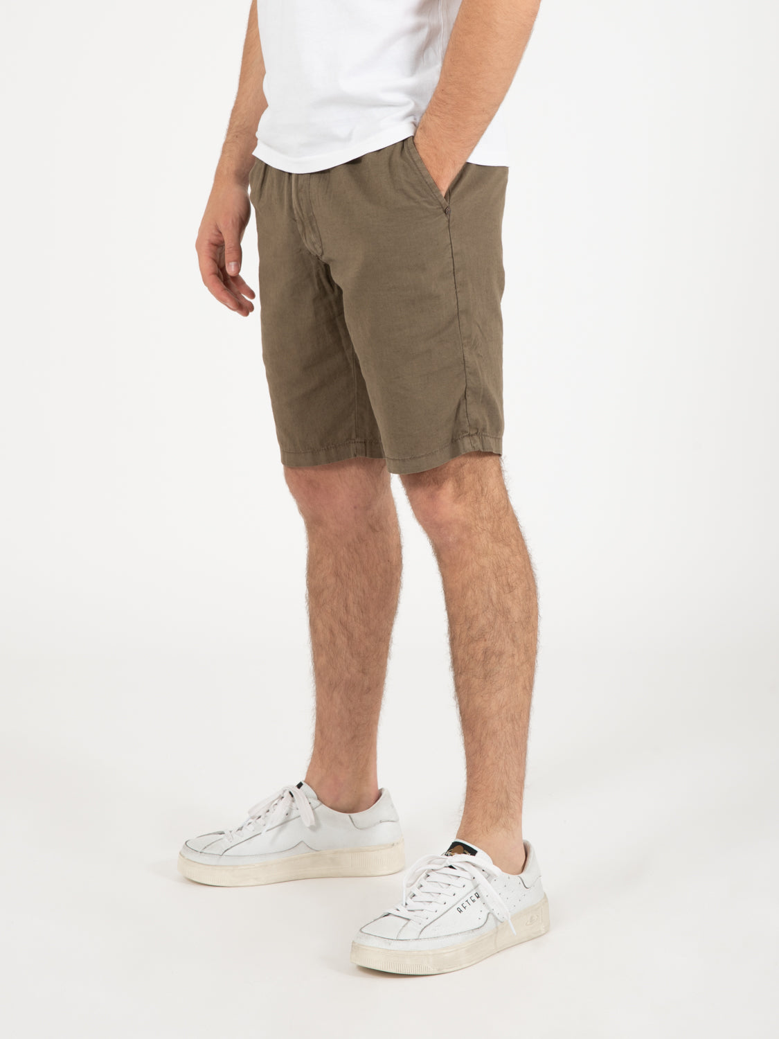 Bermuda chino comfort elastic mix linen mud