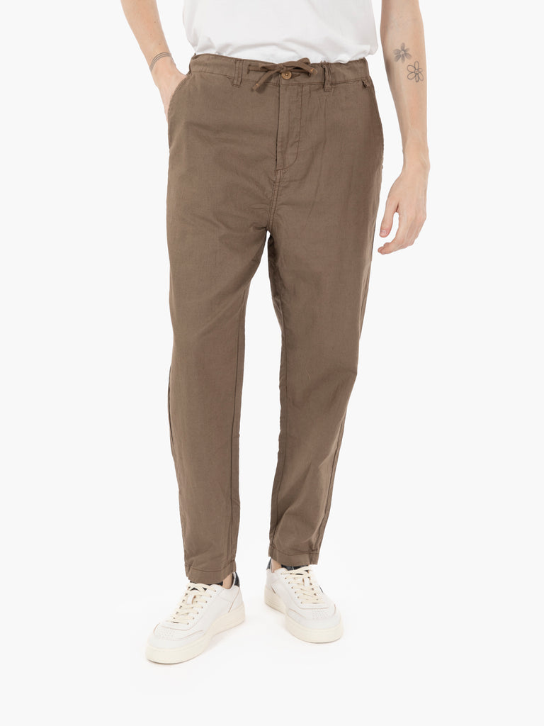 IMPURE - Pantaloni chino mixed linen mud