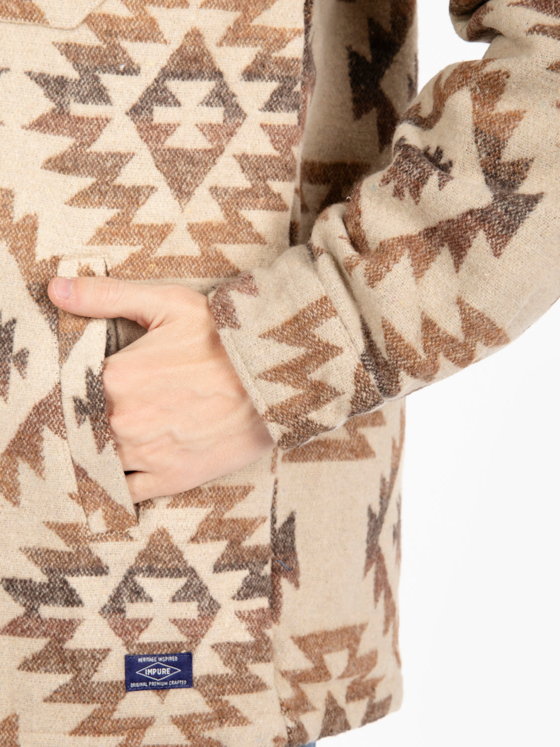 Beige geometric pattern flannel overshirt