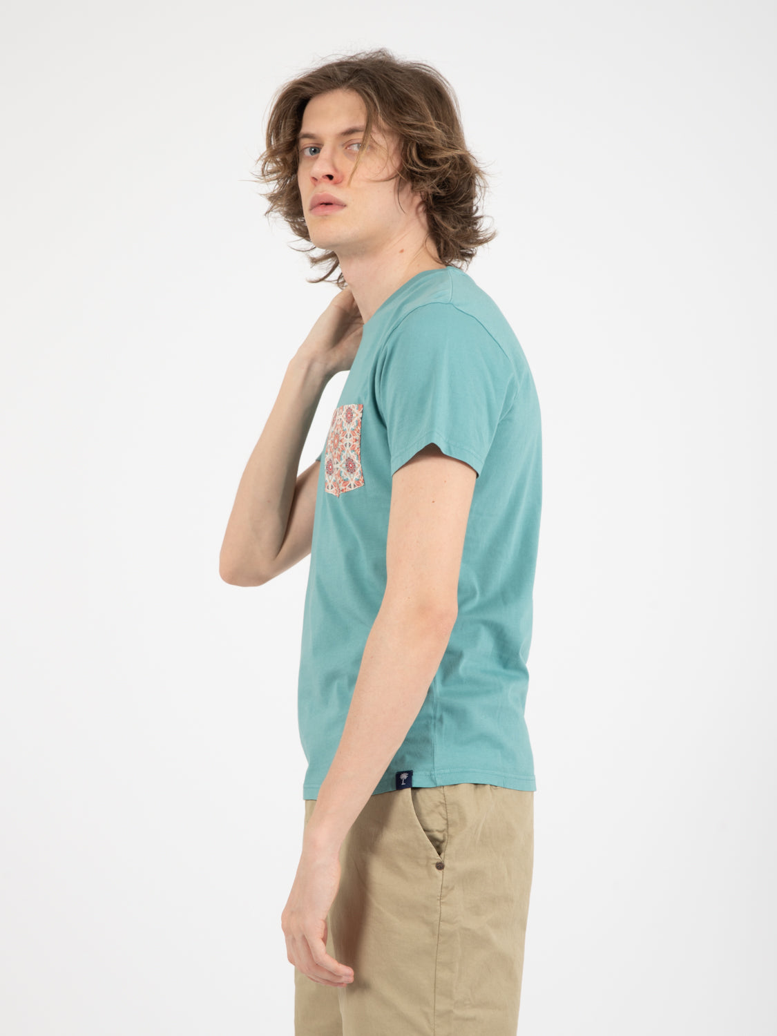 Aqua green patterned pocket T-shirt