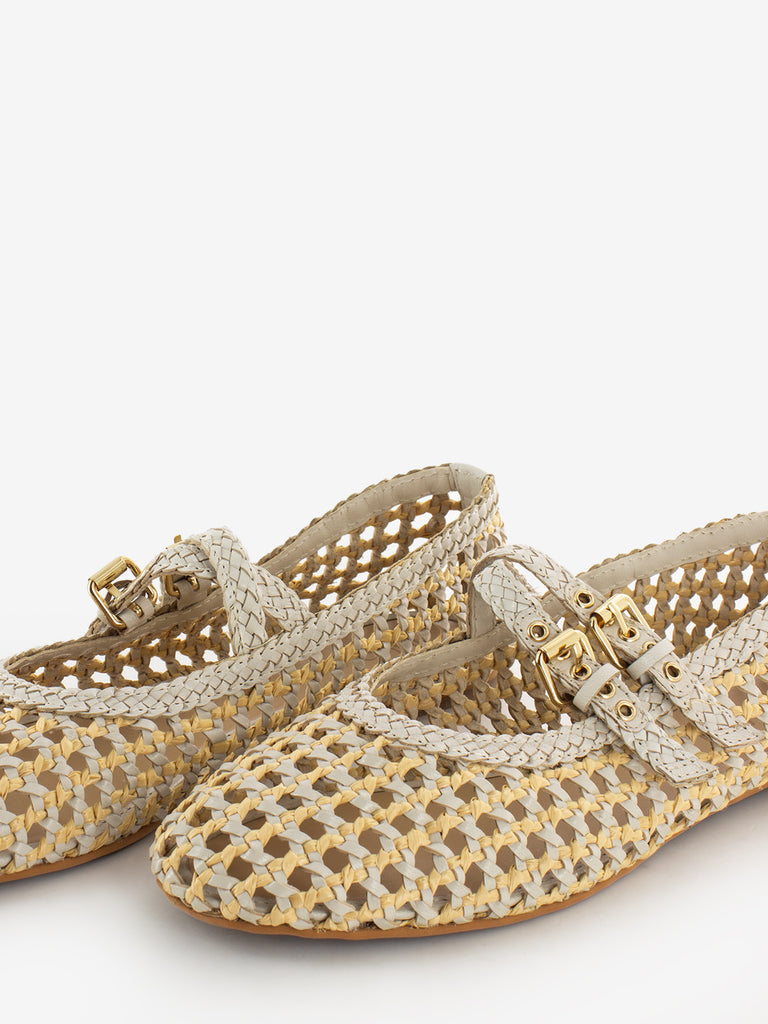 INUOVO - Ballerine a intreccio con fibbie chocolat off white