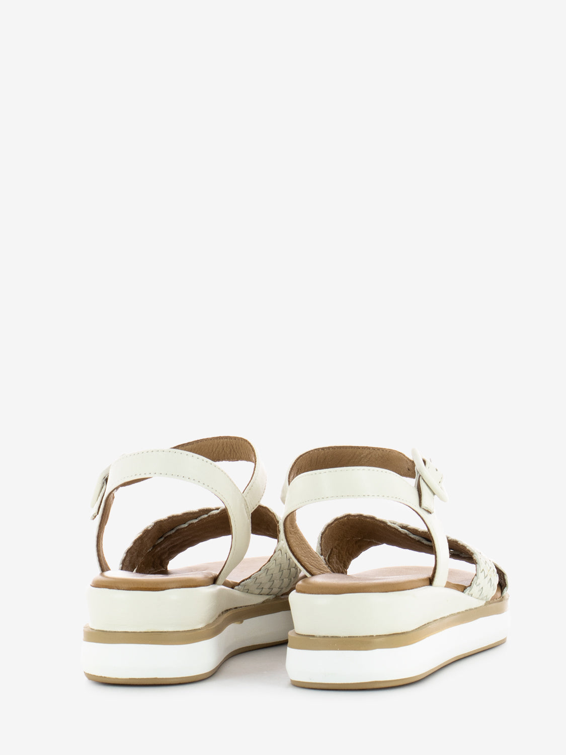 Sandali due fasce in pelle intrecciata crema