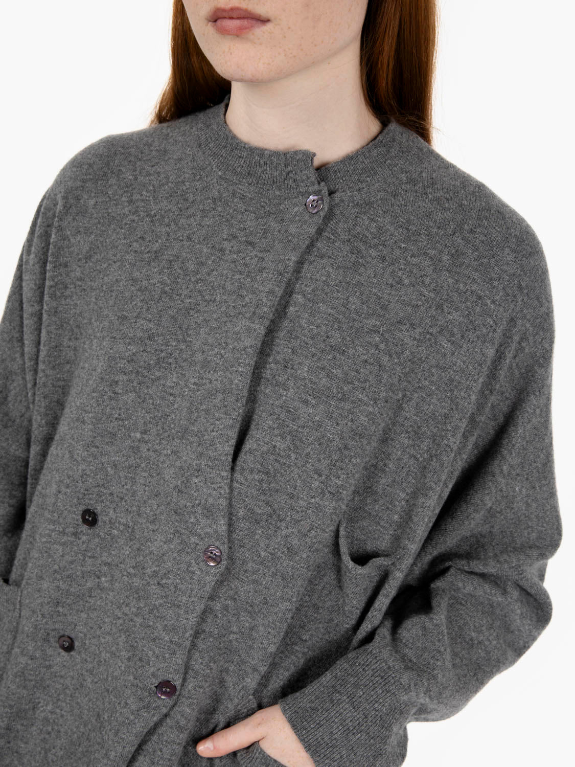Stone double-breasted wool cardigan