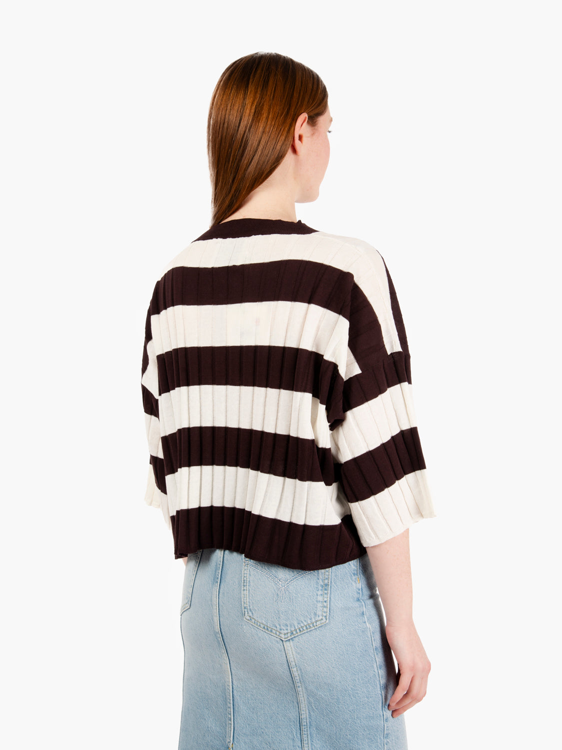 Maglia a coste a righe bianco / cacao