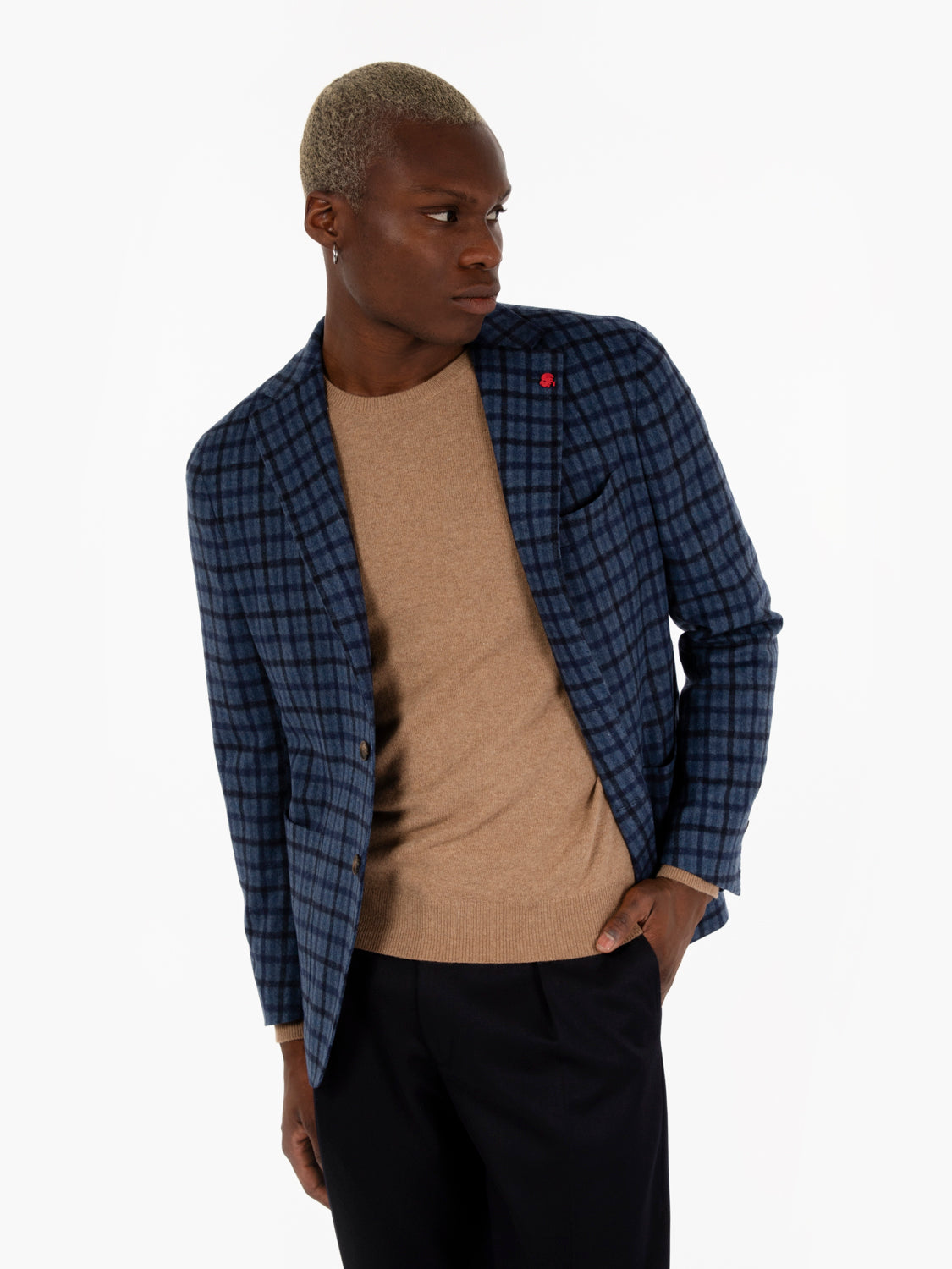 Blazer monopetto check blu avion