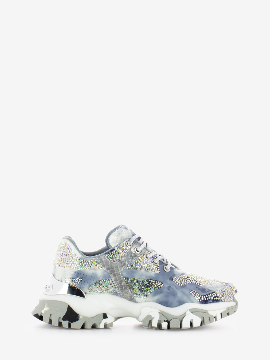 Sneakers con strass all over argento / blu