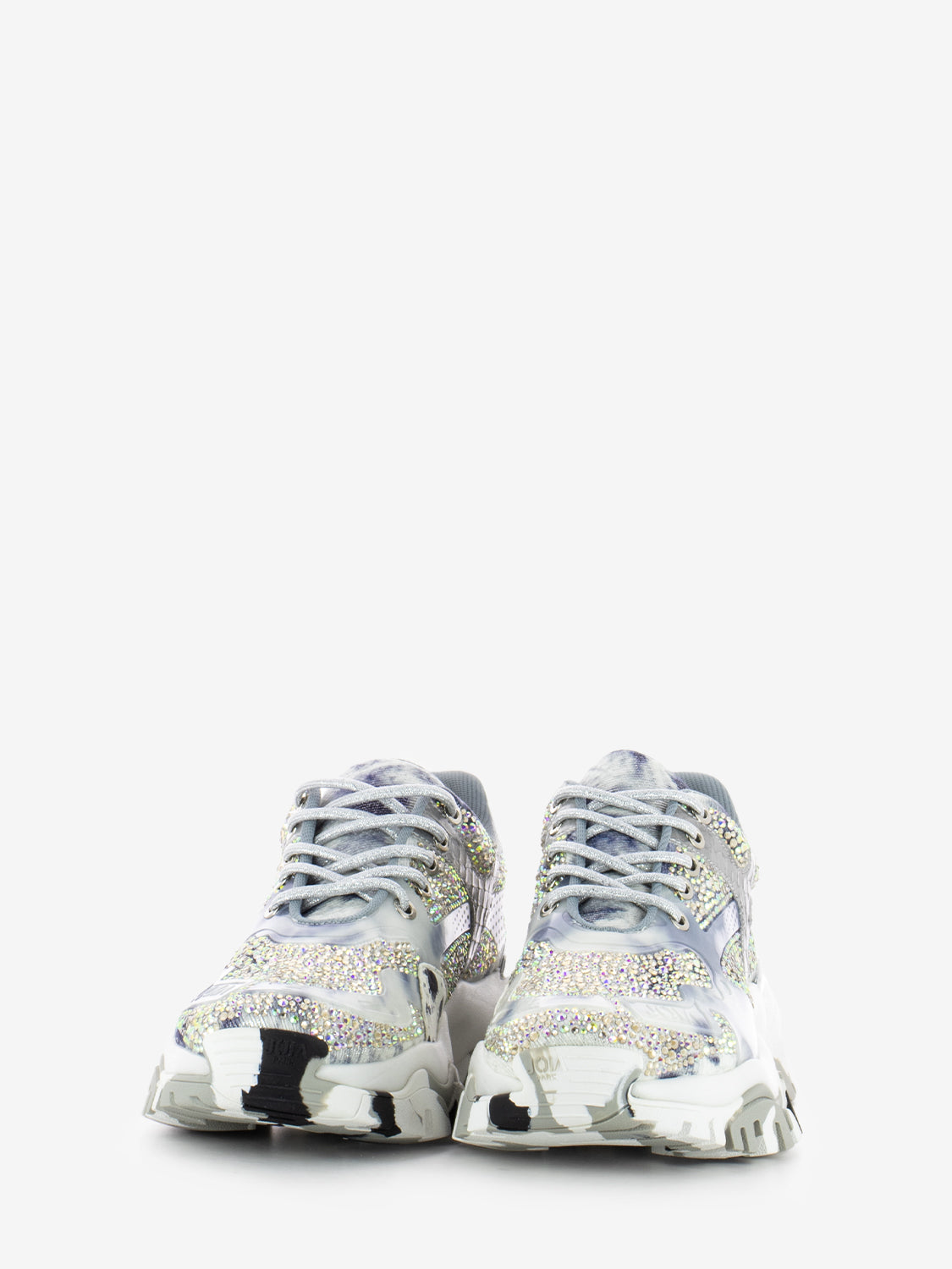 Sneakers con strass all over argento / blu