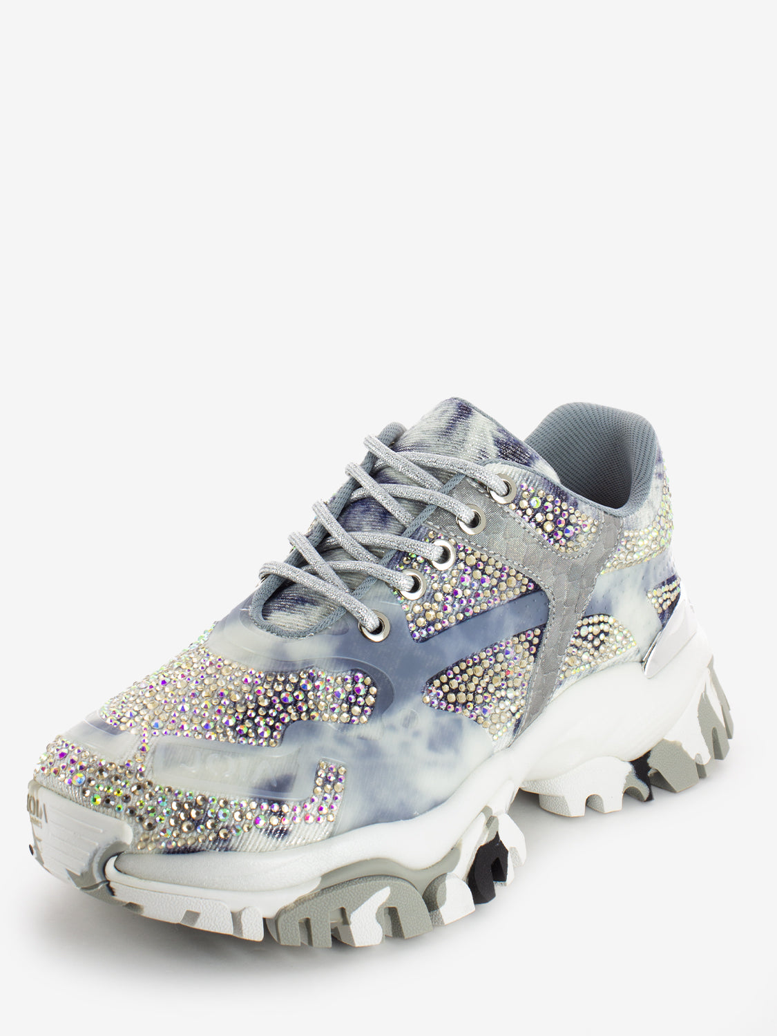 Sneakers con strass all over argento / blu