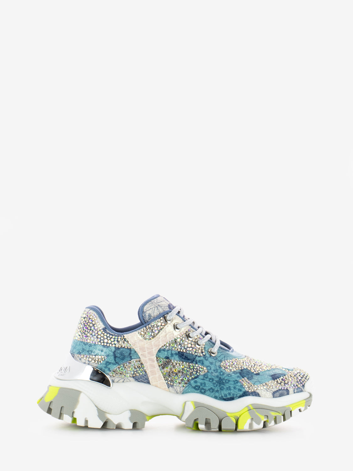 Sneakers con strass all over blu / grey