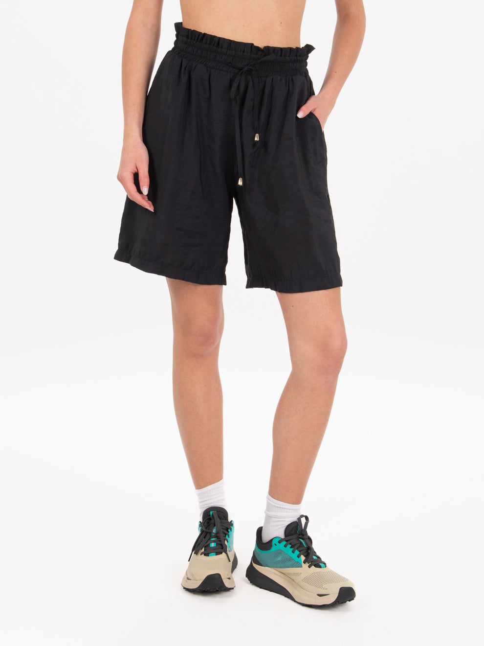 Black elasticated Bermuda shorts