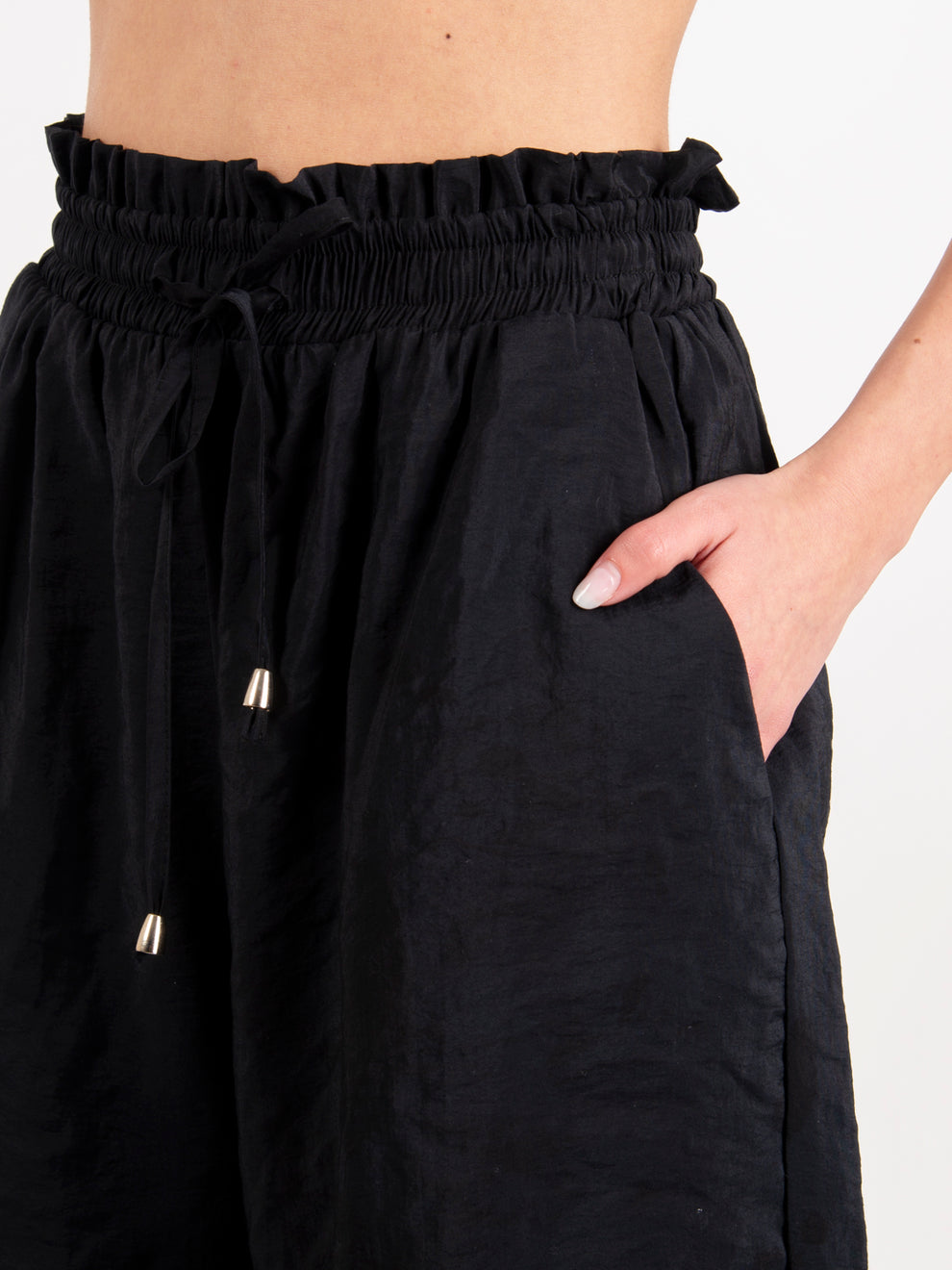 Black elasticated Bermuda shorts