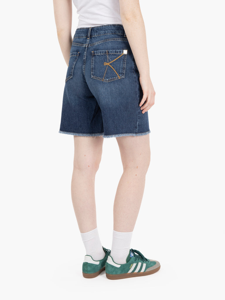 KAOS - Bermuda in jeans orlo sfrangiato blu medio