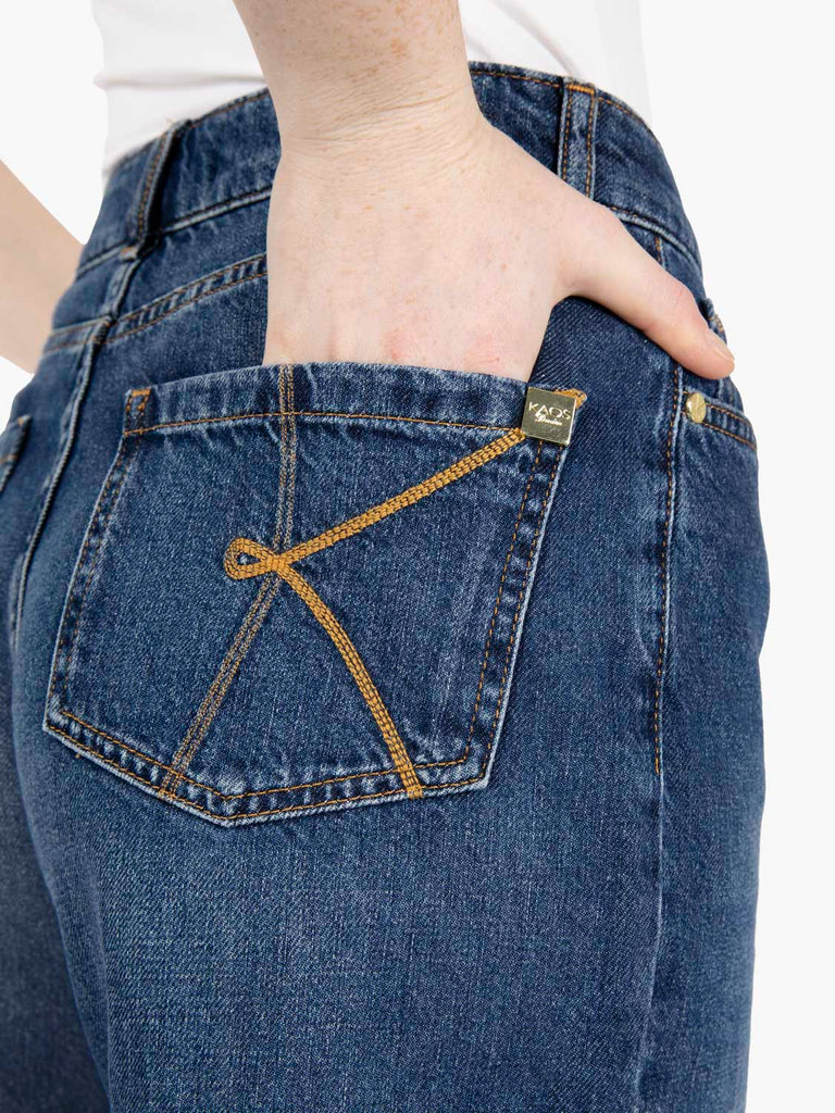 KAOS - Bermuda in jeans orlo sfrangiato blu medio