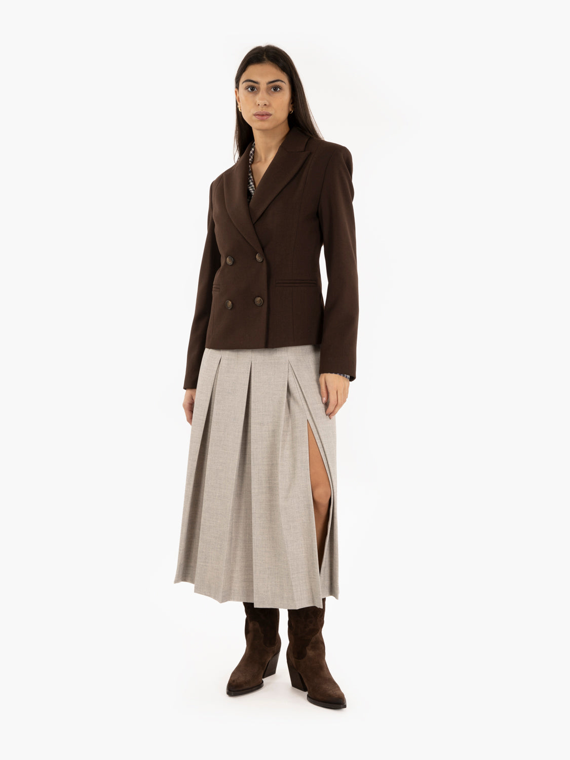Dark brown double-breasted blazer