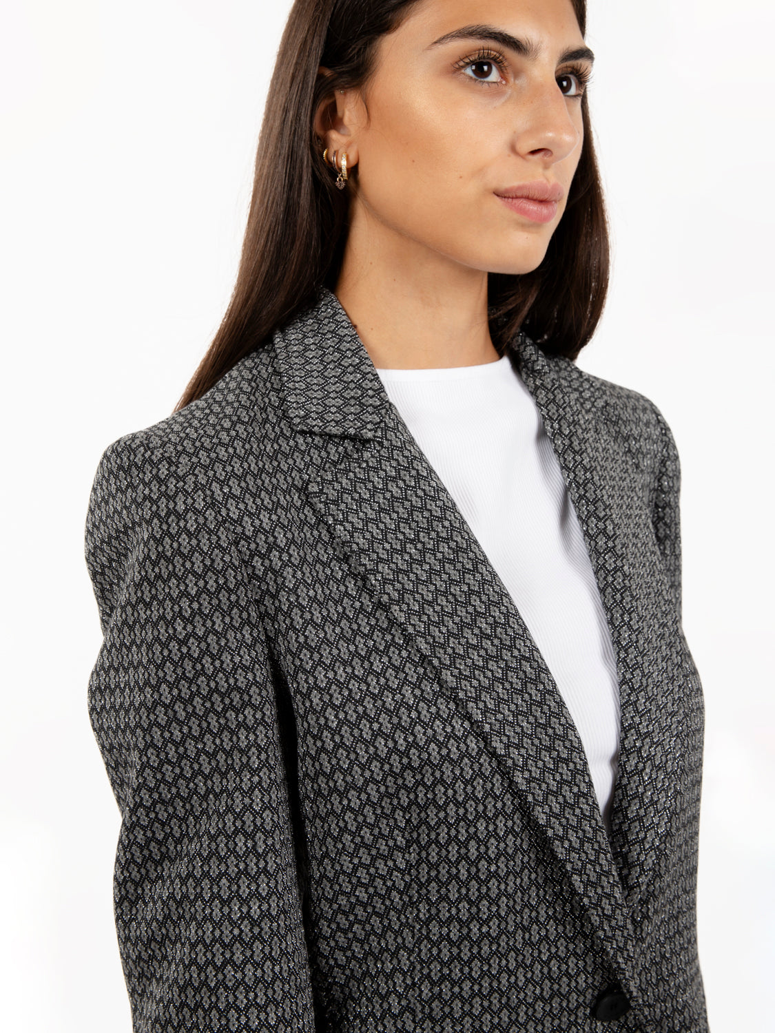 Blazer microfantasia geometrica lurex nero / grigio