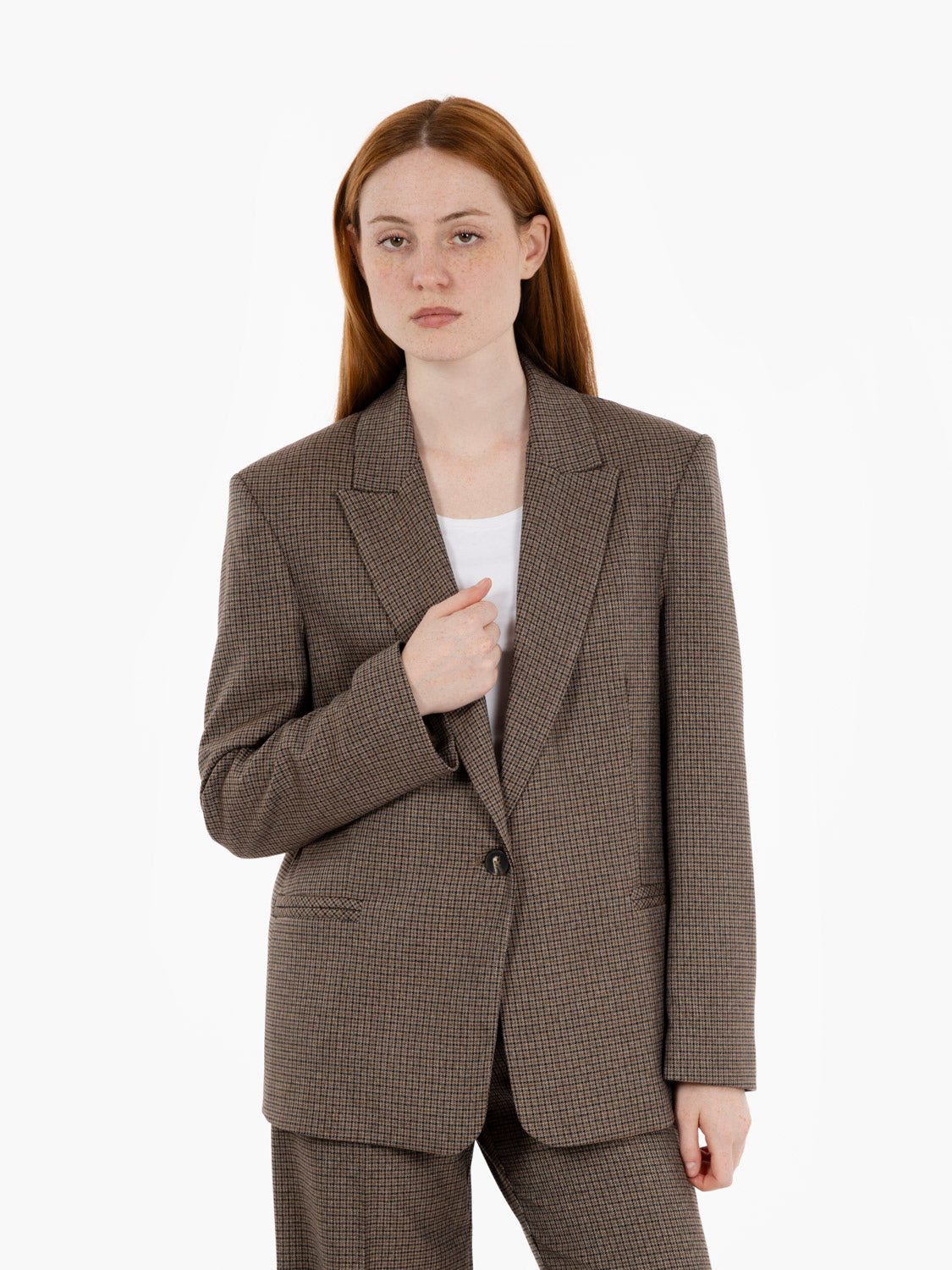 Dark brown check single-breasted blazer