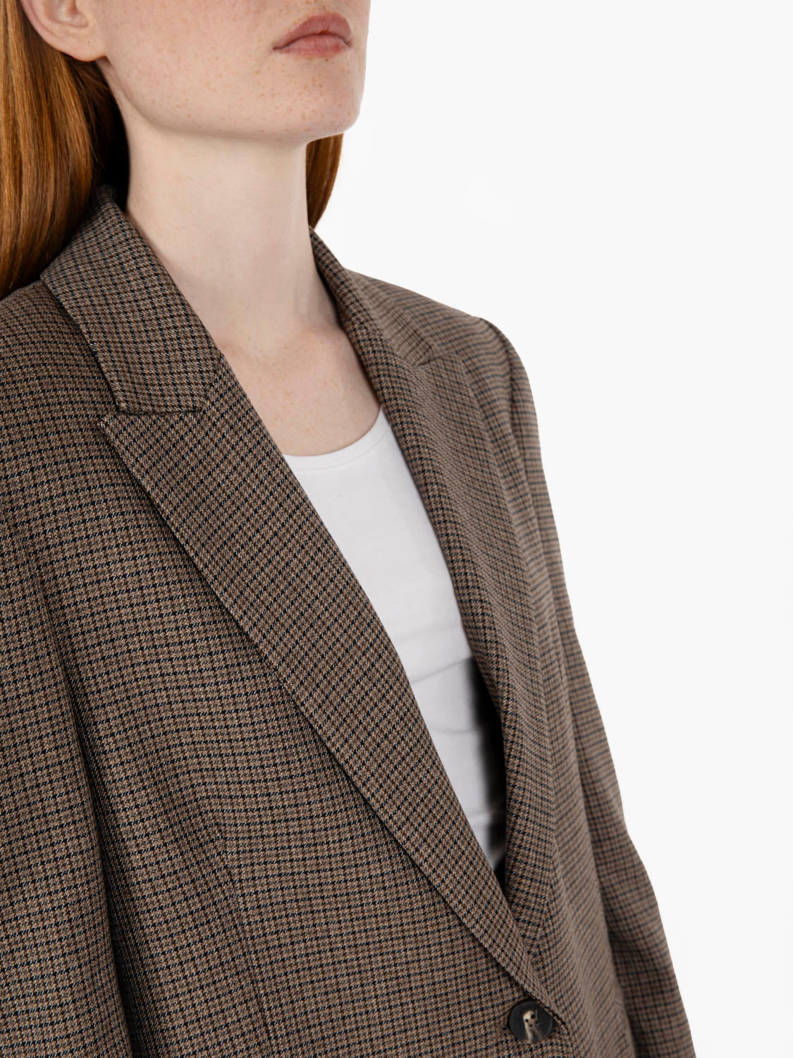 Dark brown check single-breasted blazer