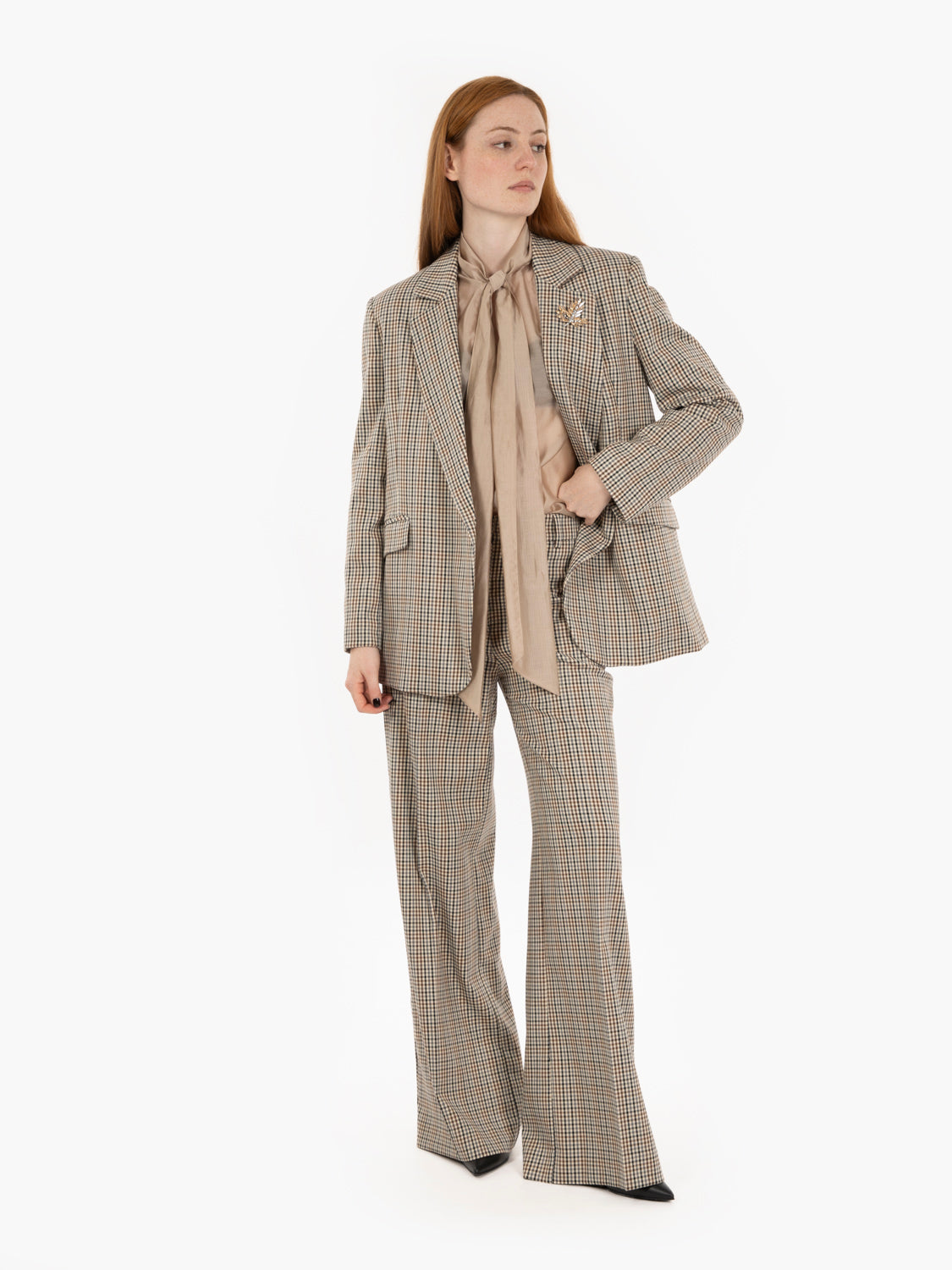 Beige over-check blazer