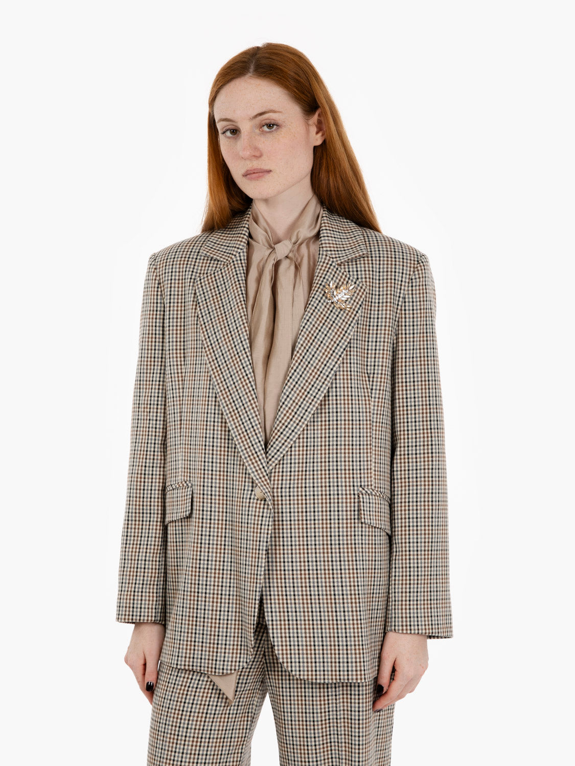Beige over-check blazer