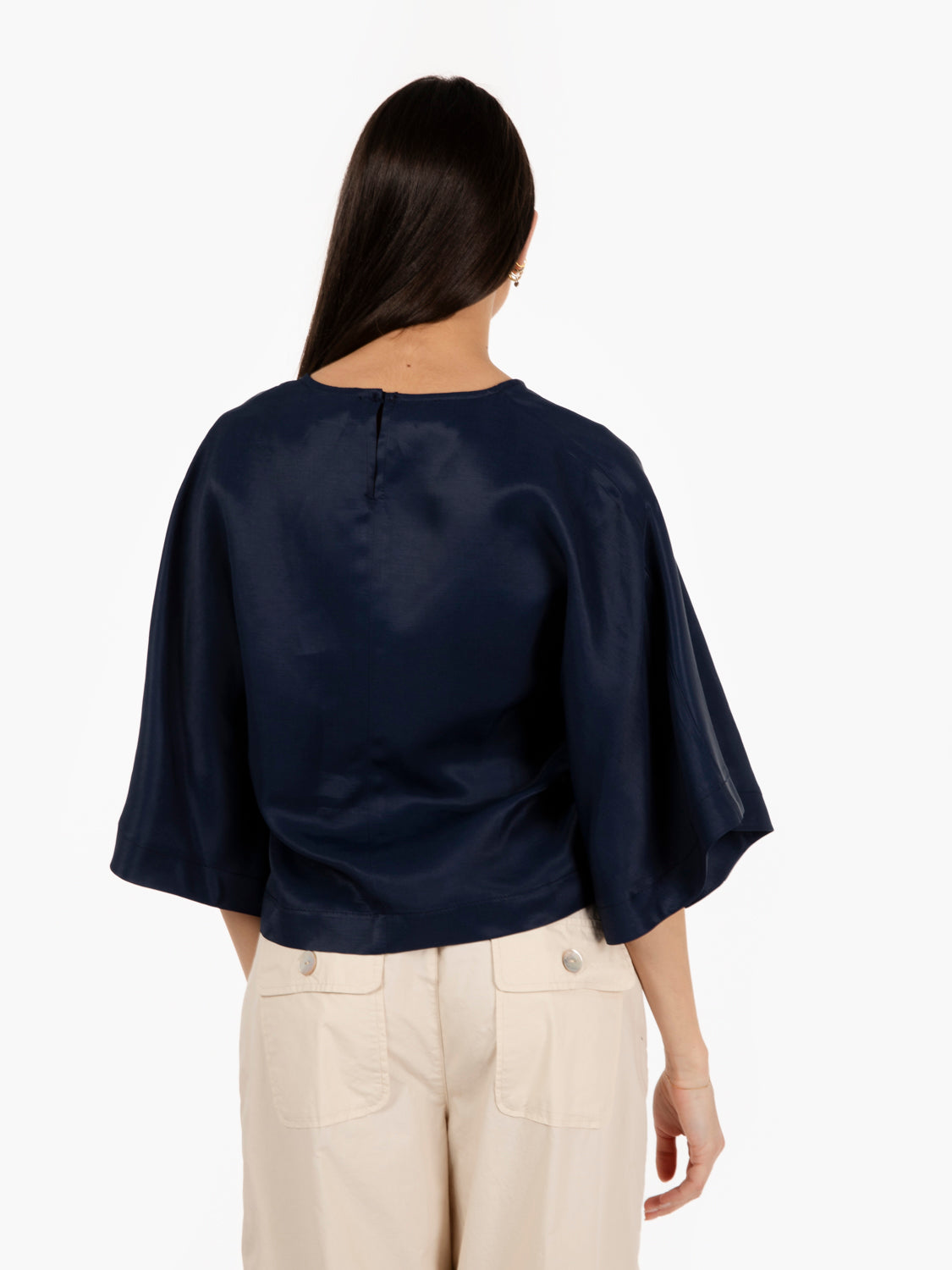 Blusa in viscosa e lino blu
