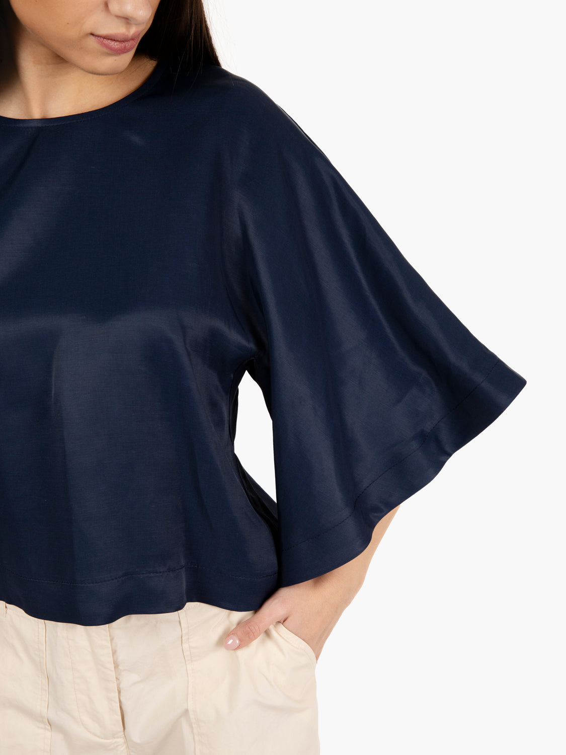 Blusa in viscosa e lino blu