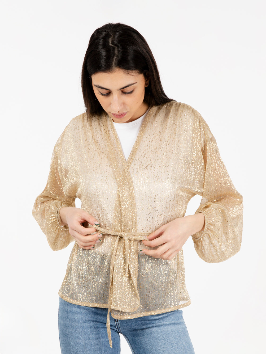 Blusa trasparente oro