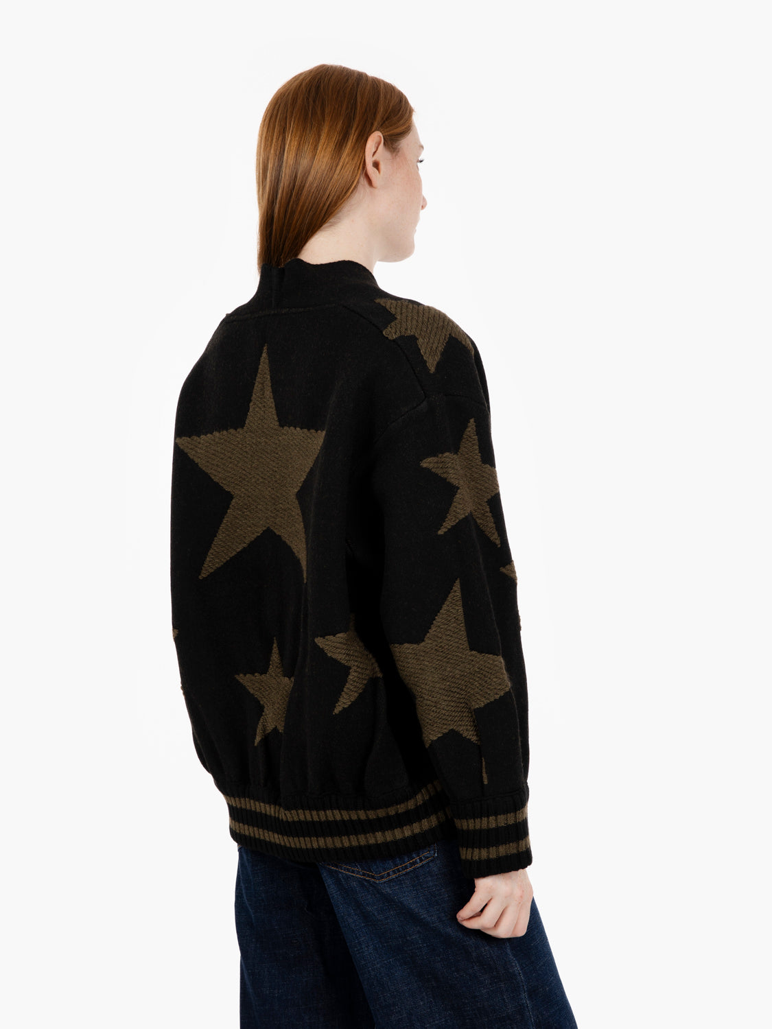 Black/Green Knitted Bomber Jacket with Stars