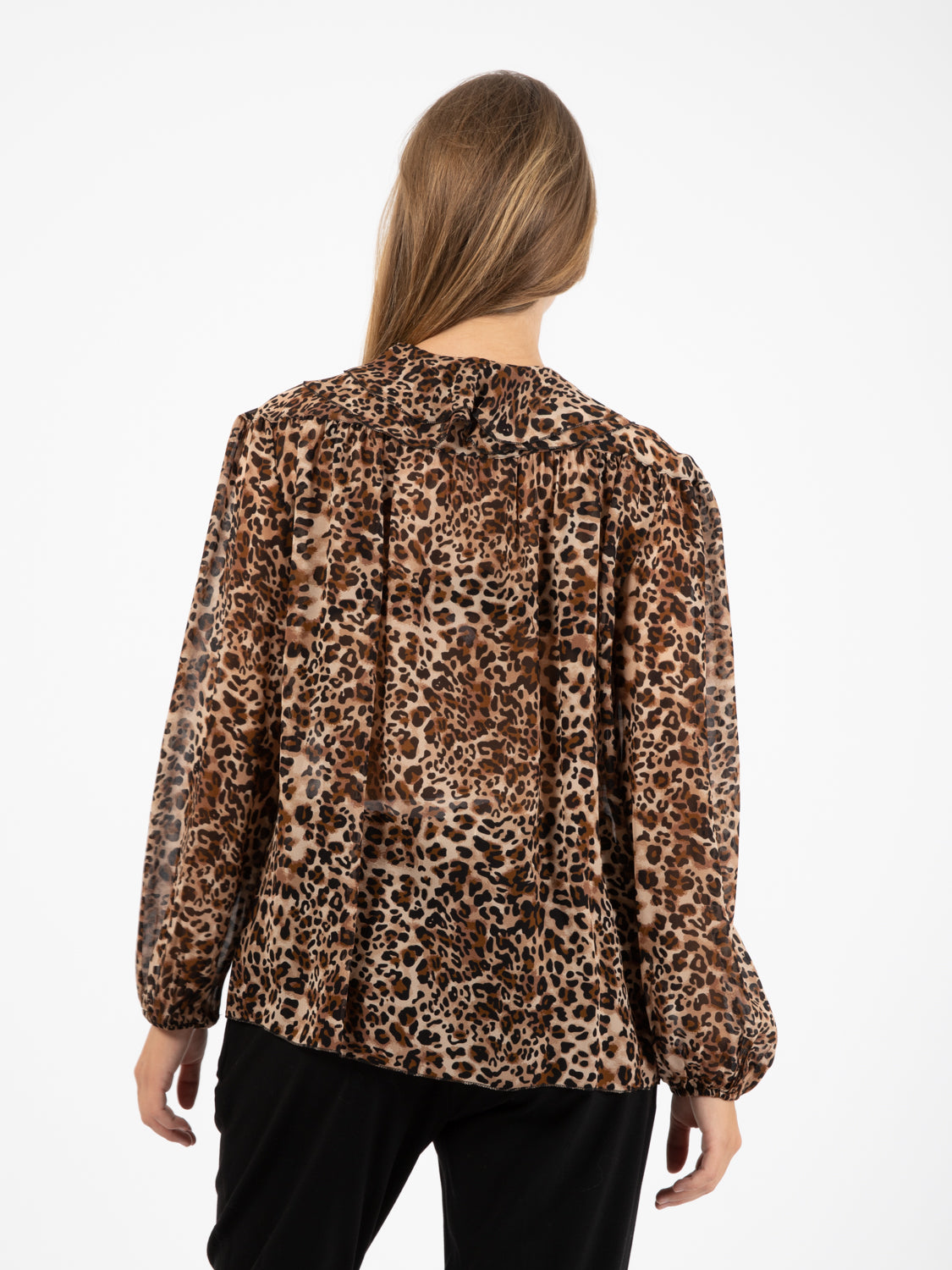 Camicia con rouches animalier marrone / nero