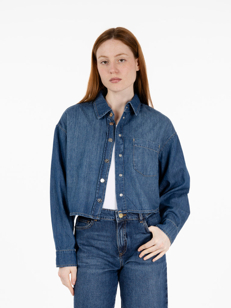KAOS - Camicia cropped jeans medio